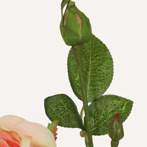 En elegant Buskros gulrosa Annie, Konstgjord ros 45 cm hög 3 blommor med naturligt utseende och känsla. Detaljerad utformning med realistiskt bladverk. 