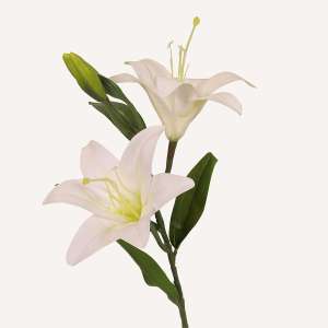 En elegant Lilja vit Gunsan, Konstgjord lilja 52 cm hög med naturligt utseende och känsla. Detaljerad utformning med realistiskt bladverk. 