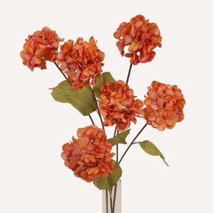 En elegant Hortensia orange Paniculata, Konstgjord hortensia 80 cm hög med 2 blommor med naturligt utseende och känsla. Detaljerad utformning med realistiskt bladverk. 