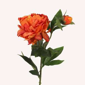 En elegant Pion orange Lactiflora, Konstgjord pion 63 cm hög med naturligt utseende och känsla. Detaljerad utformning med realistiskt bladverk. 