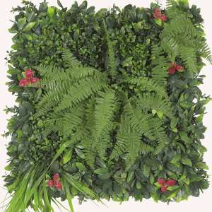 En elegant Växtvägg Fern, Konstgjord växtvägg 50x50 cm, UV beständig med naturligt utseende och känsla. Detaljerad utformning med realistiskt bladverk. 
